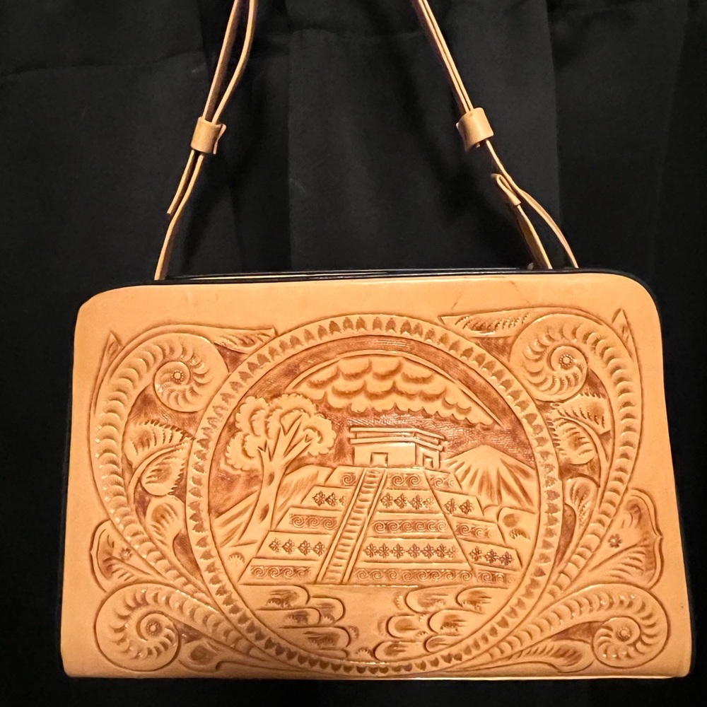 Tan Embossed Leather Handbag